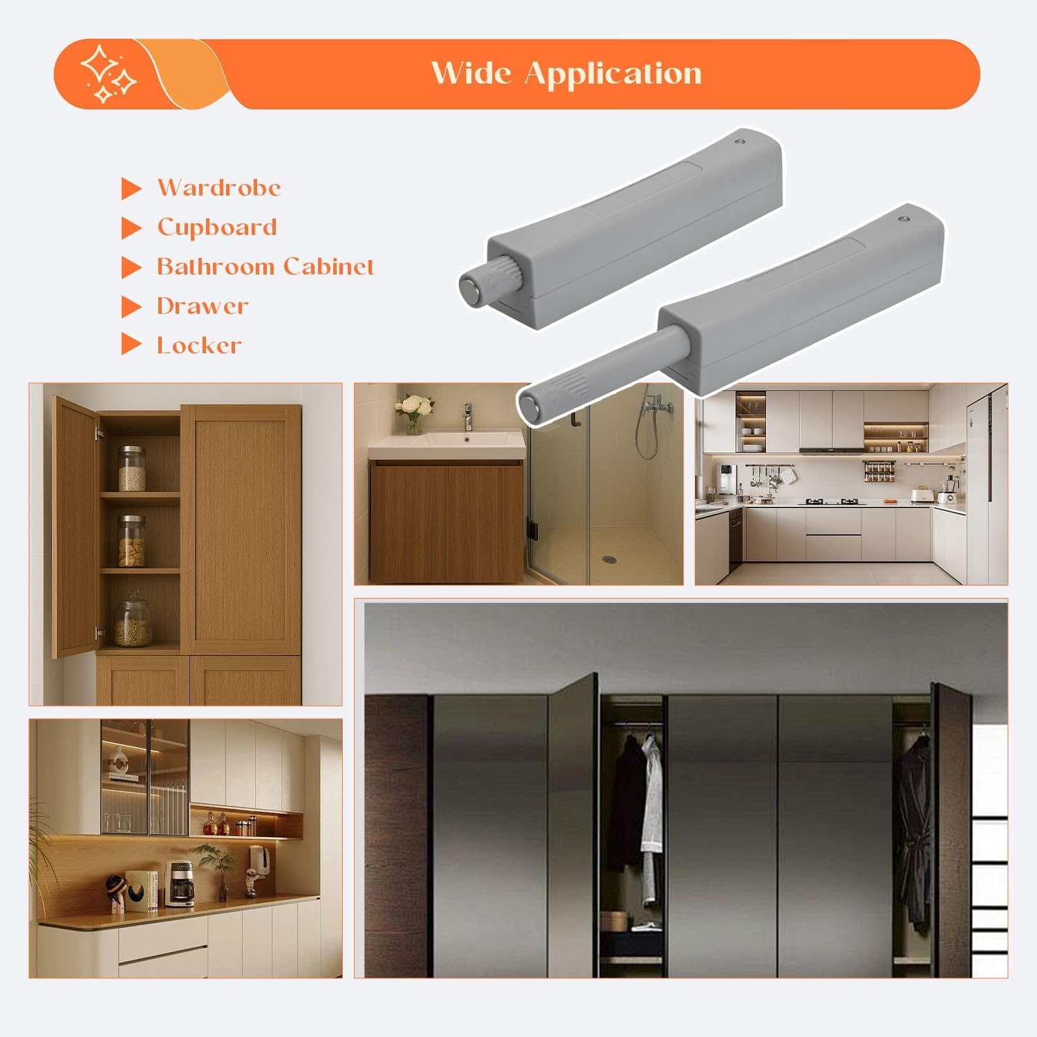 2 Pack Magnetic Push Latches, Push to Open Door Latch, Adjustable Touch Latch Hardware for Cabinet Drawer, Wardrobe Door, Grey