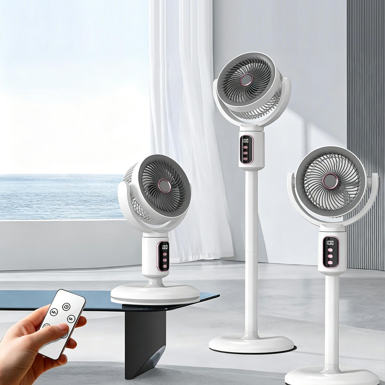 Ventilatore a piantana Batteria 4000mAh Regolazione A 5 Velocità Funzione | Ventilatore Circolatore D'Aria per proprietari e inquilini, ufficio, dormitori, studio, garage, officina