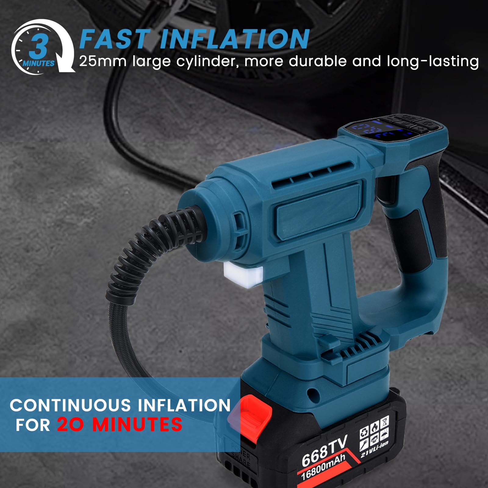 Compresseur à Air Portatif Compatible avec Makita 18V Batterie, 150PSI Gonfleur Pneus Voiture Sans Fil avec Écran LCD, Pompe Électrique avec Lumière LED pour Vélo, Moto, Ballons (Outil Seul)