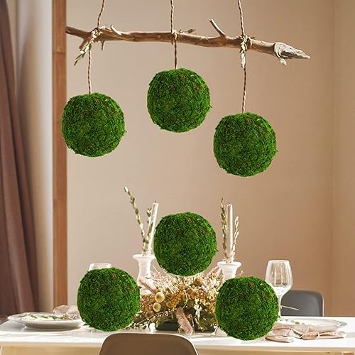 Miniatura 4 de Bolas de musgo, globos de musgo de plantas verdes naturales para decoración verde, cuenco, cesta y jarrón para fiesta de boda, hechos a mano (3.5