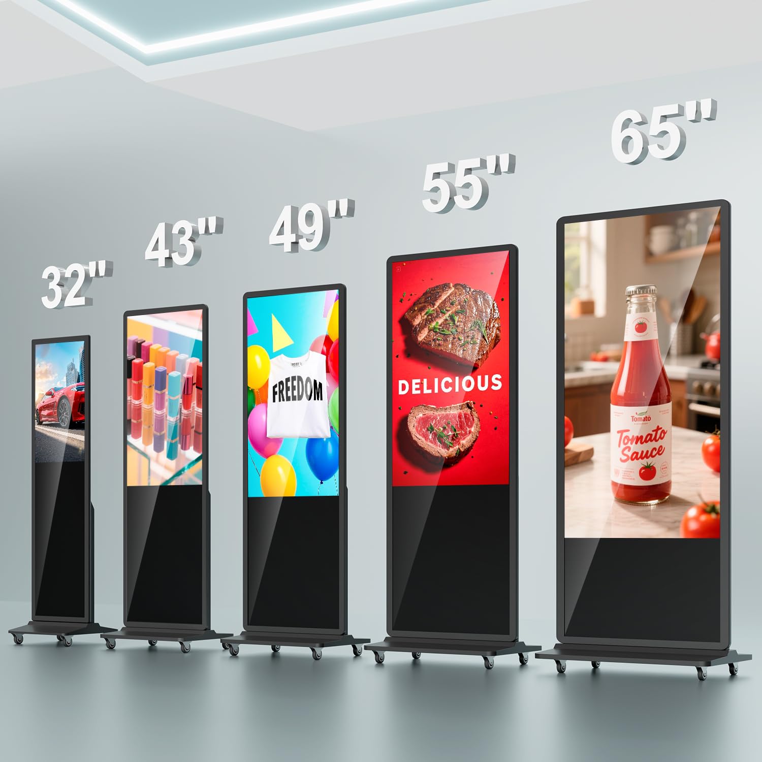 MWE 43 Zoll Digitaler Kundenstopper mit 4 Rollen, Werbedisplay Digital, LCD Digital Signage Display, Geeignet für Einzelhandelsgeschäft, Restaurant, Einkaufszentrum und Gewerbezentrum