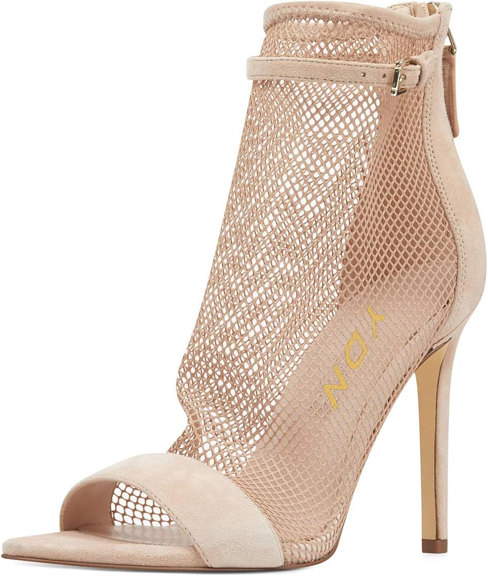 YDN Women Open Toe Stiletto High Heel Mesh Boots Ankle Strap Booties Pumps with Back Zipper