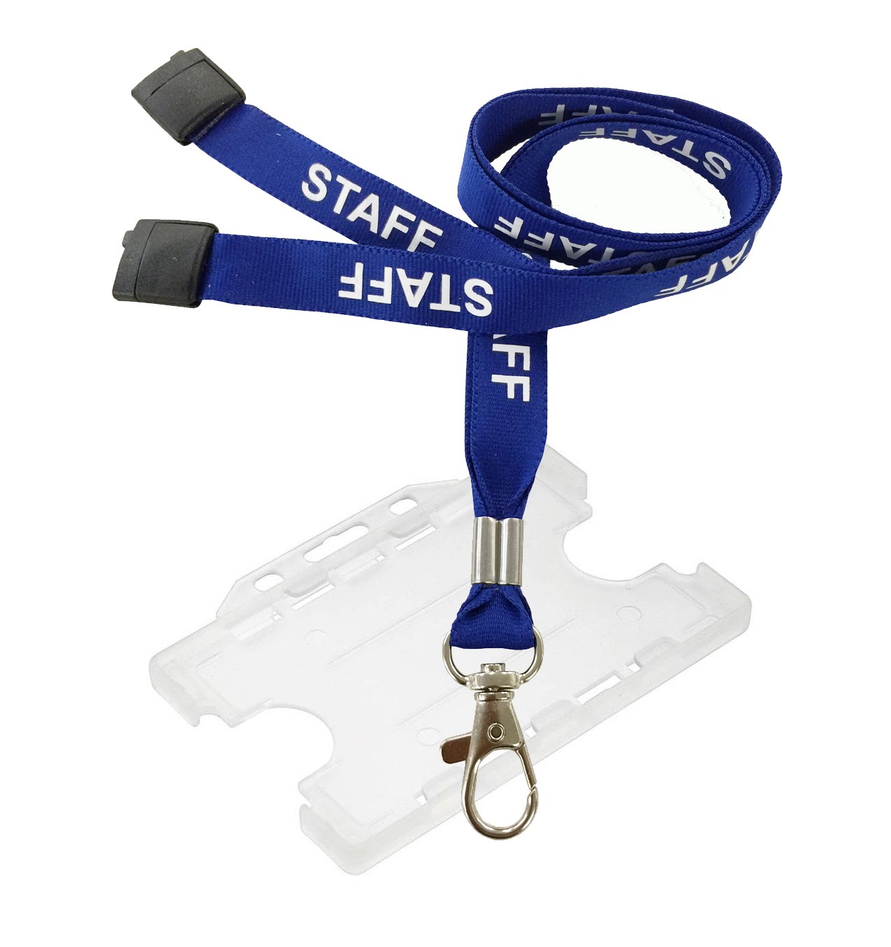 Customcard Ltd Blue Staff Lanyard with Metal Clip & Safety Break - Clear Double-Sided ID Card Holder - Holds 2 ID Cards - Opaque Badge Holder - Ideal Staff Lanyard with Card Holder (Pack of 10)