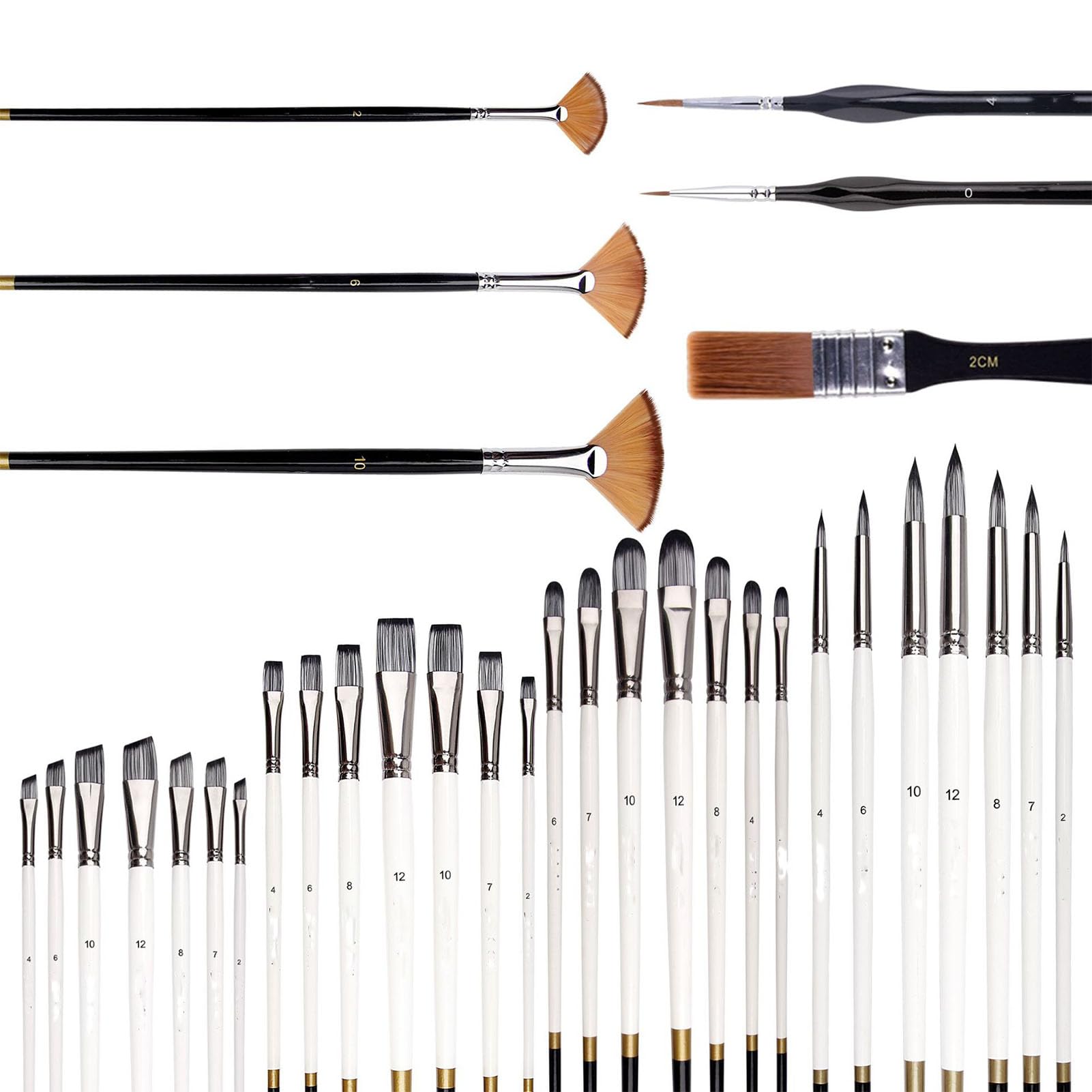 Set di Pennelli Professionali, Setole in Nylon Portatili Set di Pennelli Artistici Pennelli per Pittura Guazzo per Acquerello a Olio (Set da 34 pezzi (confezione di sacchetti