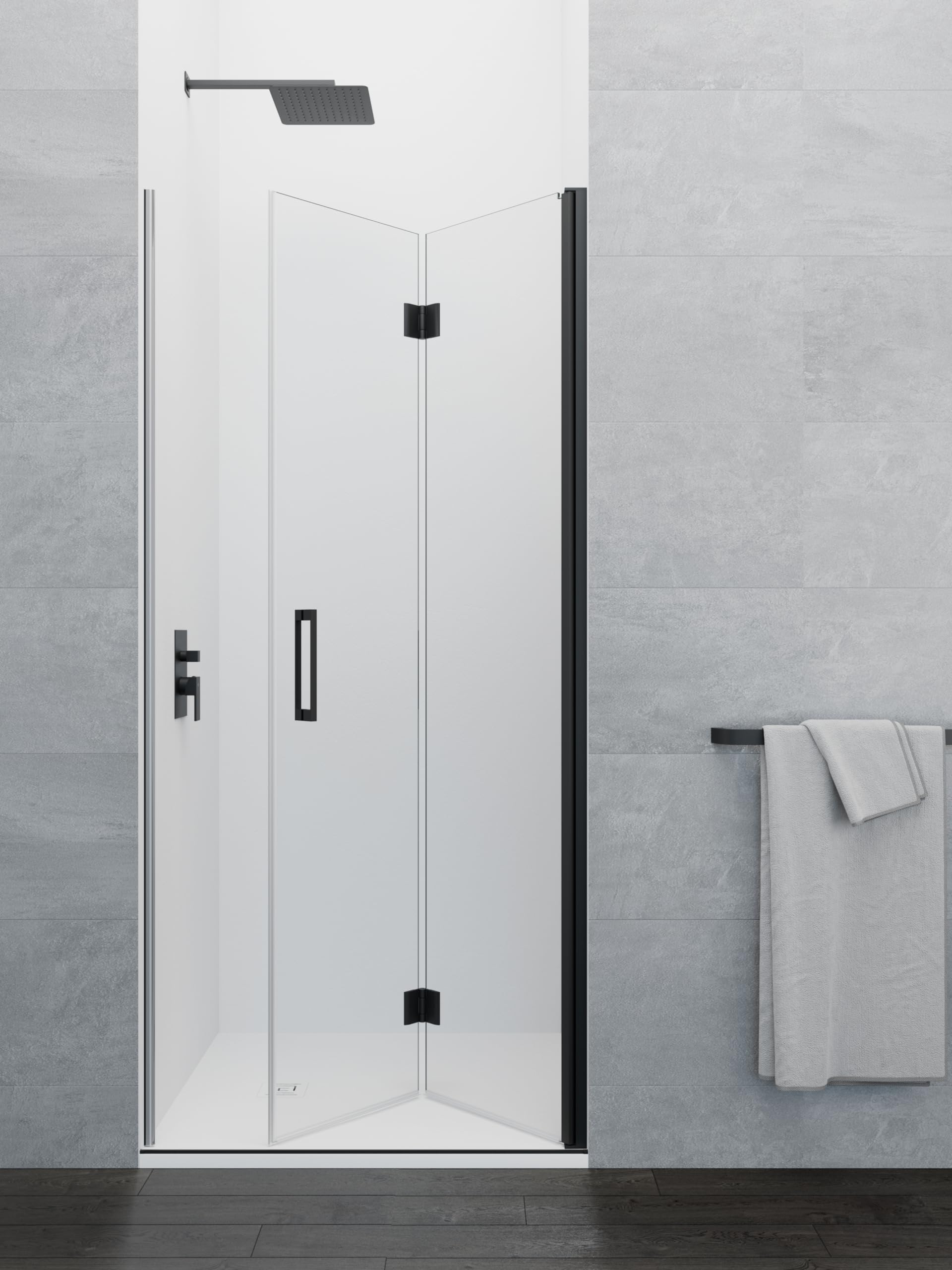 GME - Mampara Ducha Frontal 1 Puerta Corredera Plegable Negra 80cm | Mampara de Cristal con Perfilería de Aluminio, 195cm de Altura y Cristal Templado Antical 6mm