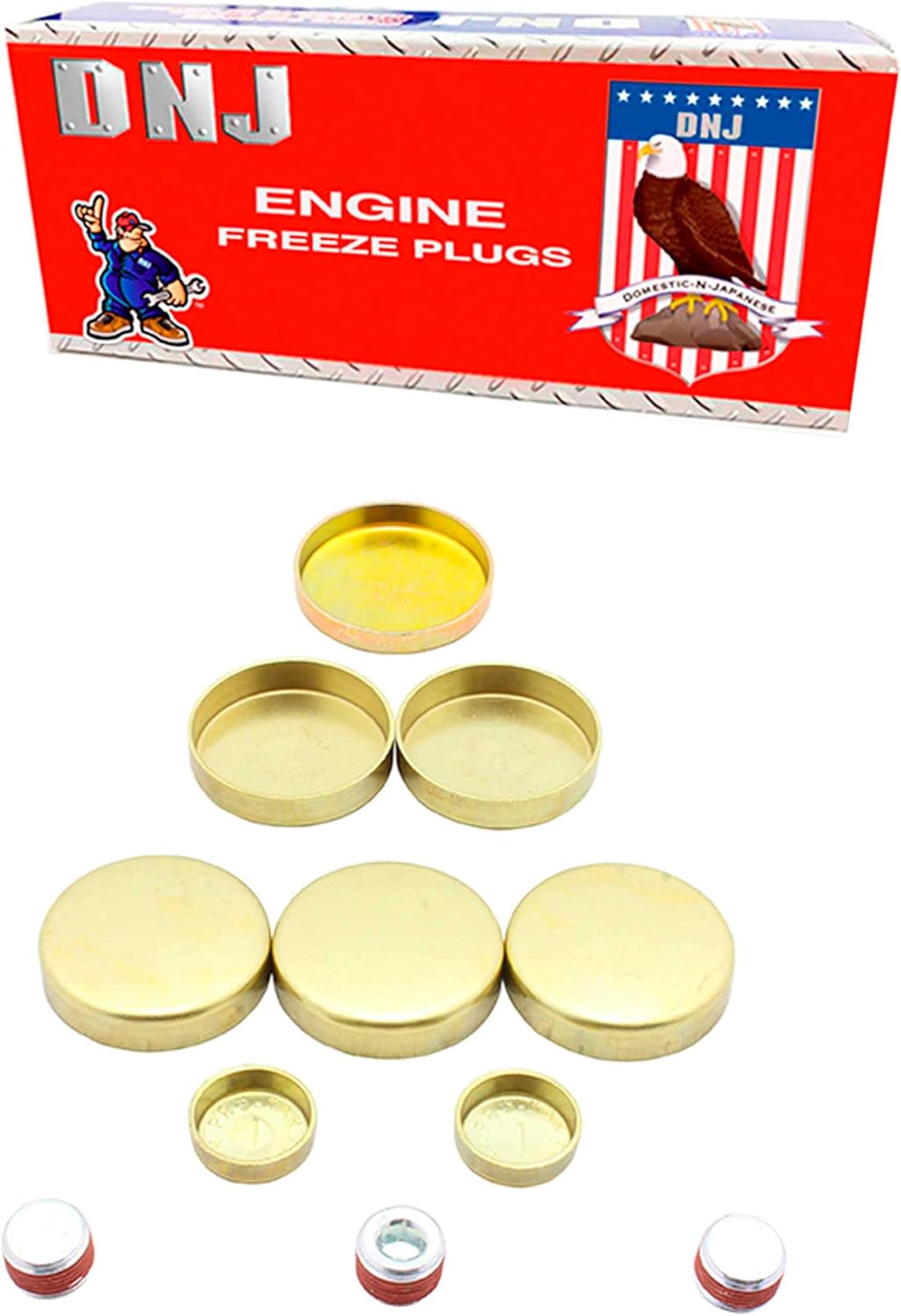 DNJ FPS1120 Brass Freeze Plug Set for 1987-2006 Jeep Cherokee, Comanche, Grand Cherokee 4.0L L6 12V OHV 242cid