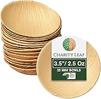 Charity Leaf 3.5" Palm Leaf Mini Bowls (25 Pack) - Natural Biodegradable Dipping Bowls for BBQs, Parties, Charcuterie