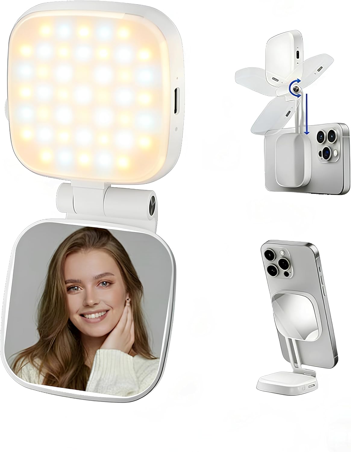 Upgraded Magnetic Selfie Light, Phone Light Compatible with iPhone Magsafe, 750mAh Battery,CRI 95, 360° Rotation & Mirrior, LED Light for Selfies/Photography/TikTok/Video Call,3 Modes Color