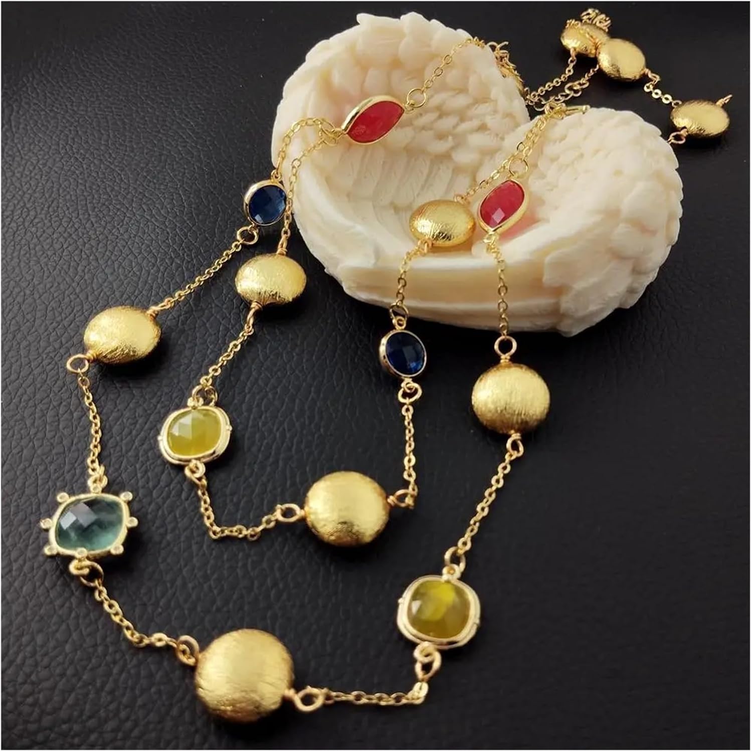 Collar Necklace， Real Stone Crystal Jade， Multilayer Women Gifts Chain Jewelry