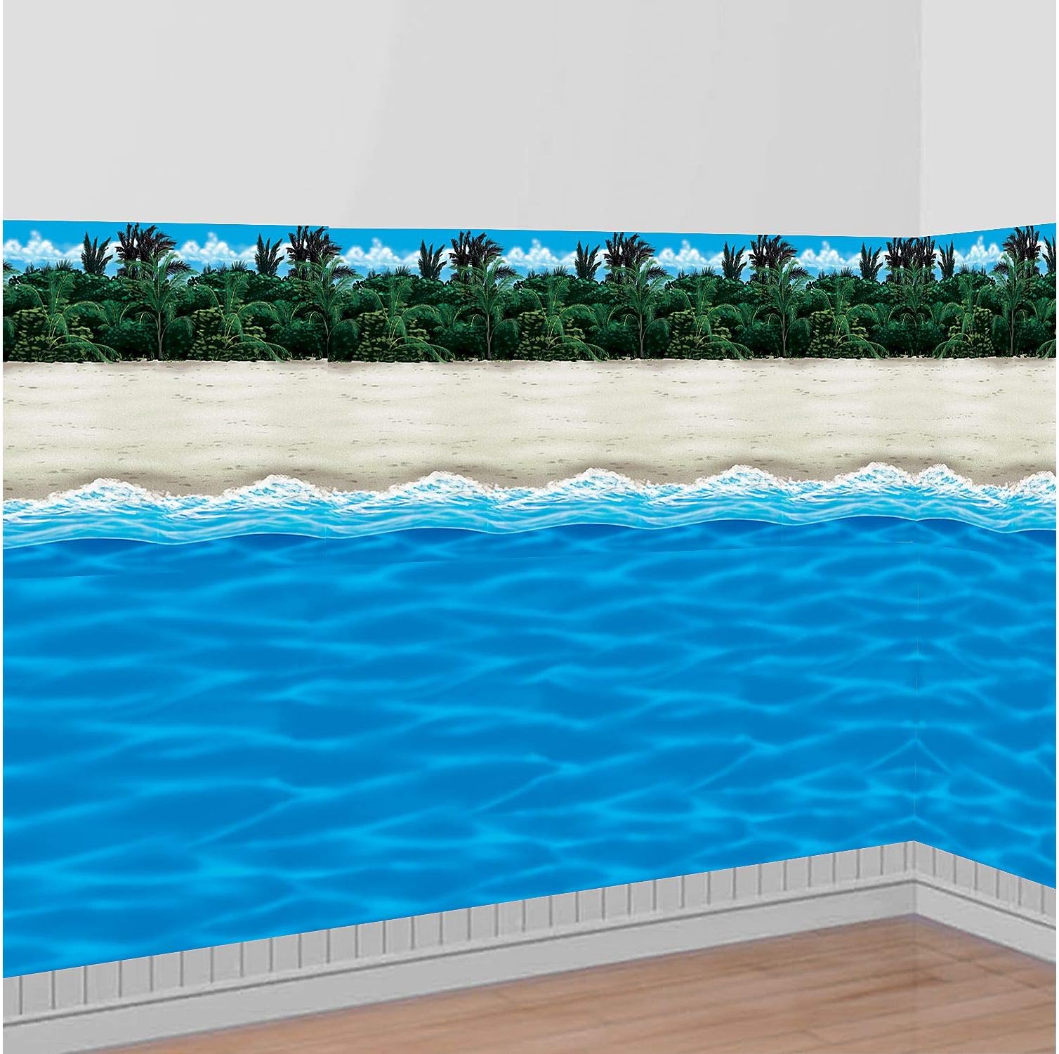 Party City Sunny Beach Scene Setter Supplies, Include an Tropical Scene Setter and a Beach Room Roll, Cut to Fit Your Space