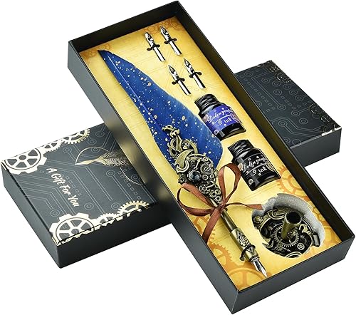 Hethrone Juego de bolígrafos y tinta para caligrafía para principiantes, juego de plumas estilográficas (azul marino)