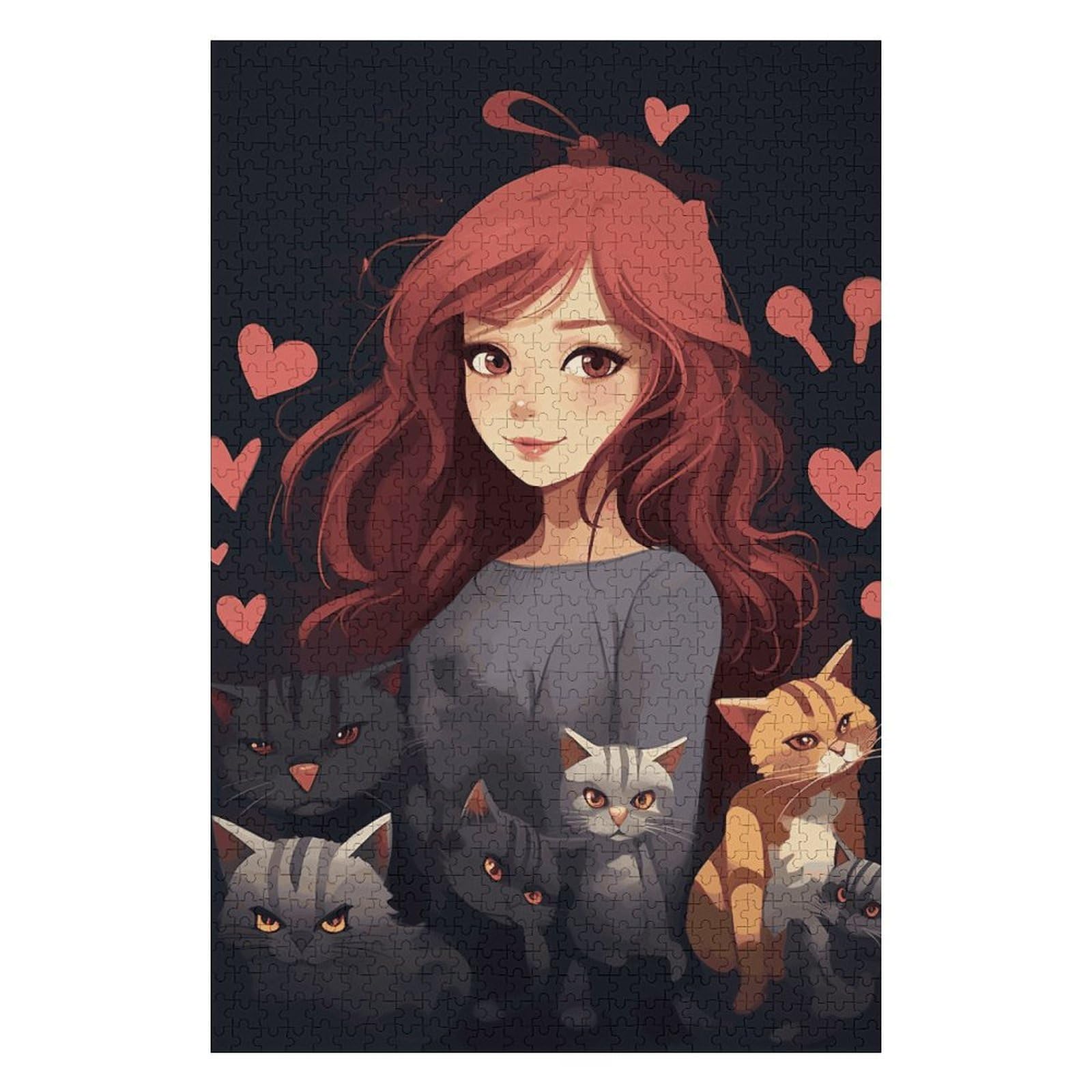 Holzpuzzles für Aldult, personalisierte Holzpuzzles für Familienspiele, lustiges "A Girl Who Loves Cats Jigsaw Puzzle with Box for Gift", leichtes Puzzleteil für Anfänger, 1000 Stück