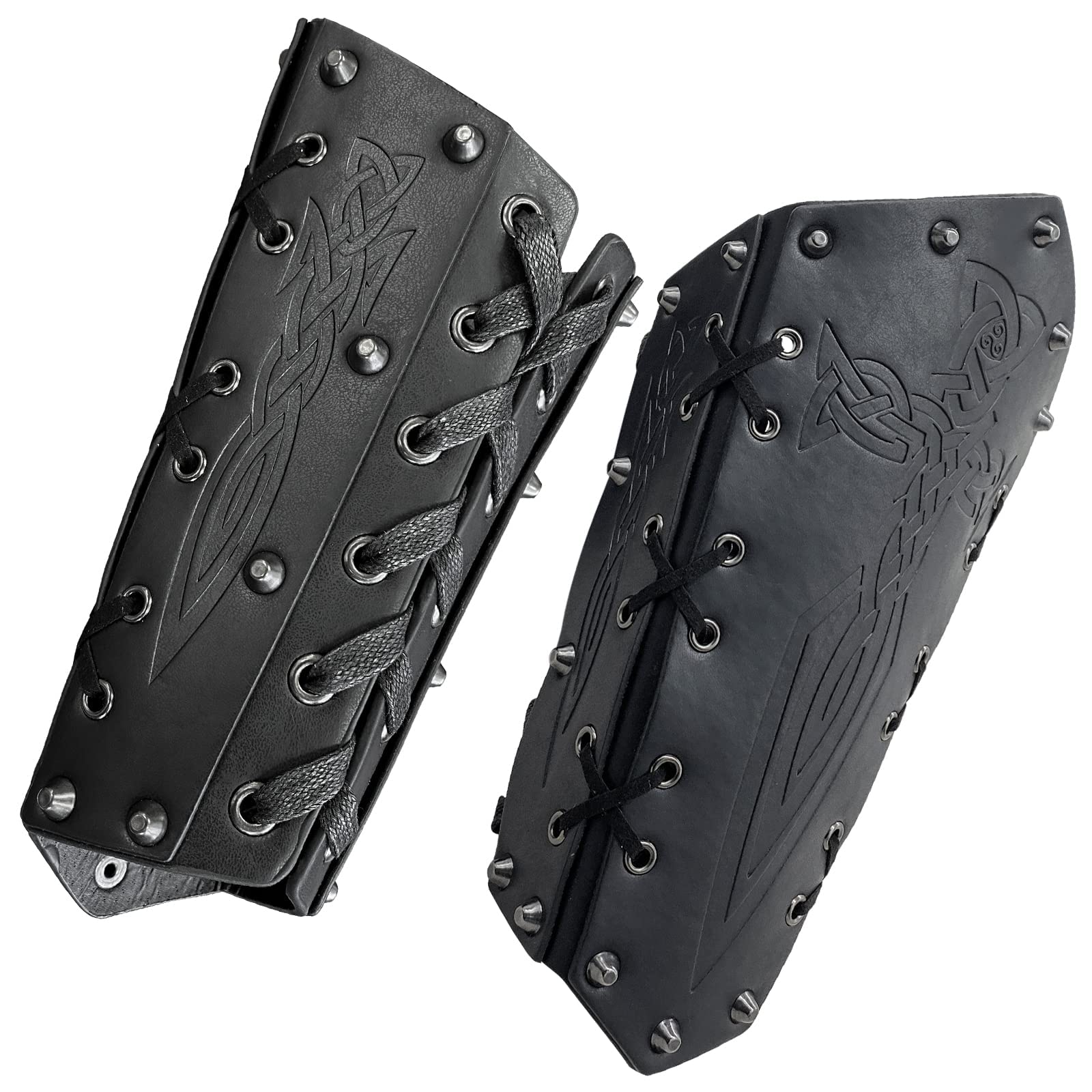 Hiifeuer Unisex Black B Medieval Embossed Arm Bracers, Retro Faux Leather Knight Arm Gauntlets, Vintage Arm Guards(Black B)