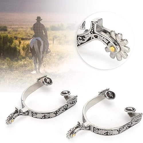 West Cowboy Spurs, Espuelas para botas de vaquero de acero inoxidable, botas de caballo, espuelas de 3.35 x 3.15 pulgadas, parachoques con equipo