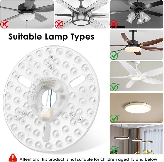 6.3 Inch LED Ceiling Fan Light Retrofit Kit 110V 24W 3CCT 3000K 4200K 6500K Dimmable Round Ceiling Light