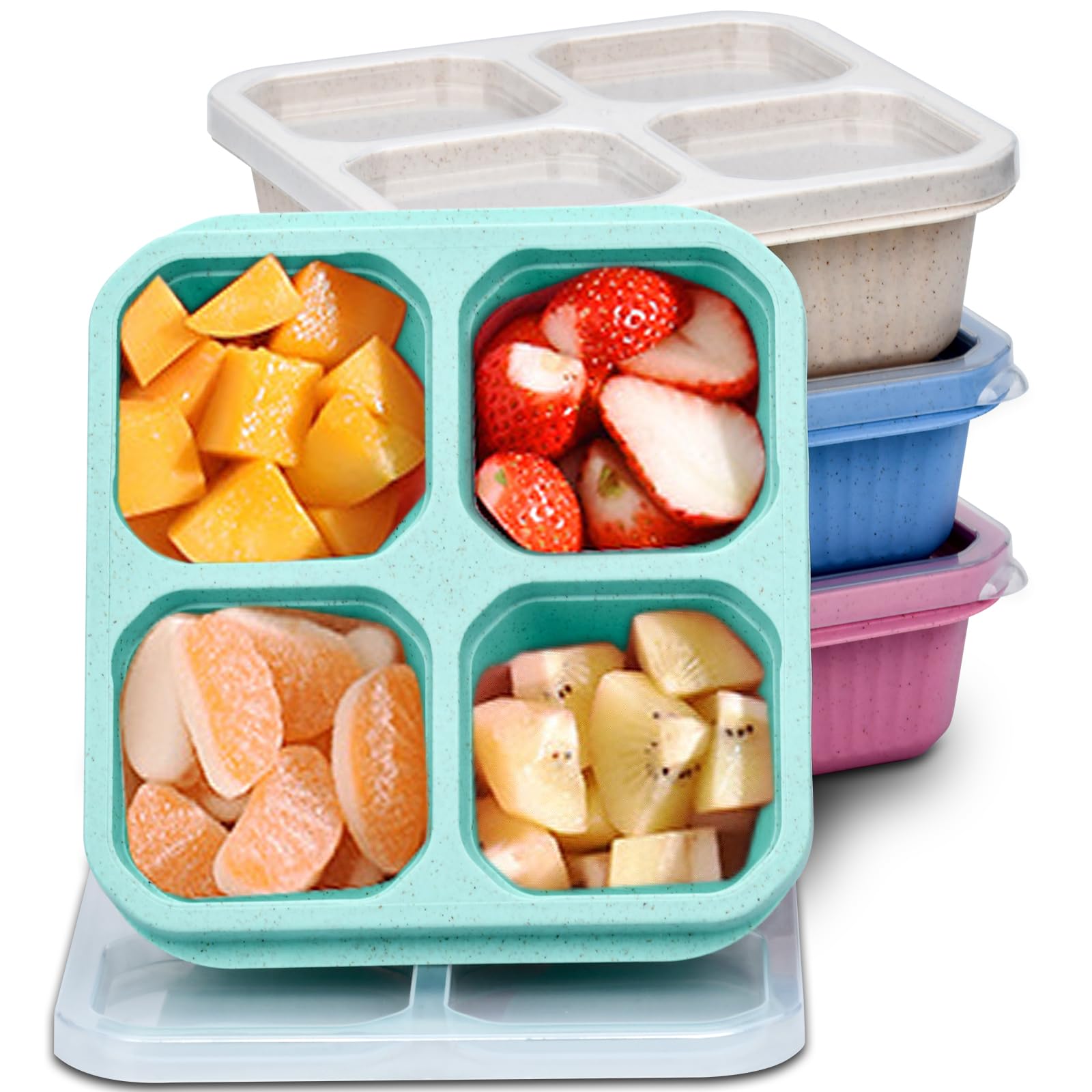 lompyeu Snackbox met vakken, 2 stuks, roestvrij staal, snackbox voor kinderen, met 3 vakken, BPA-vrije broodtrommel voor kinderen, voor school, werk (26,2 x 10,3 x 4 cm