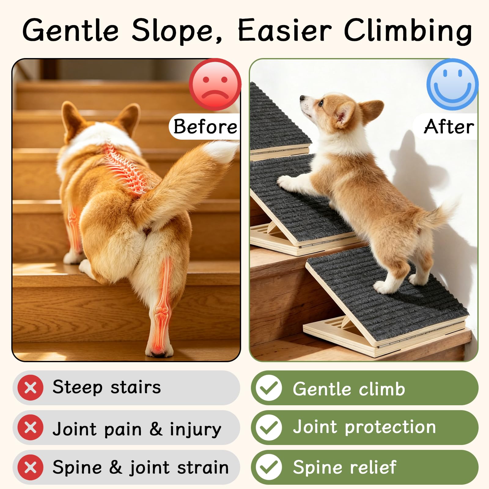 4 rampe per cani per scale, pieghevoli, regolabili in altezza, per cani di piccola taglia, antiscivolo, per cani e gatti, senza montaggio, per divano e letto
