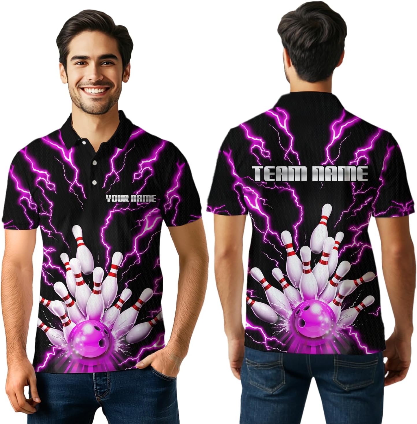 Thunder Lightning Bowling Shirt Custom Bowling Jersey for Men Women Bowling Polo Shirt Team Bowling 1/4 Zip Shirt