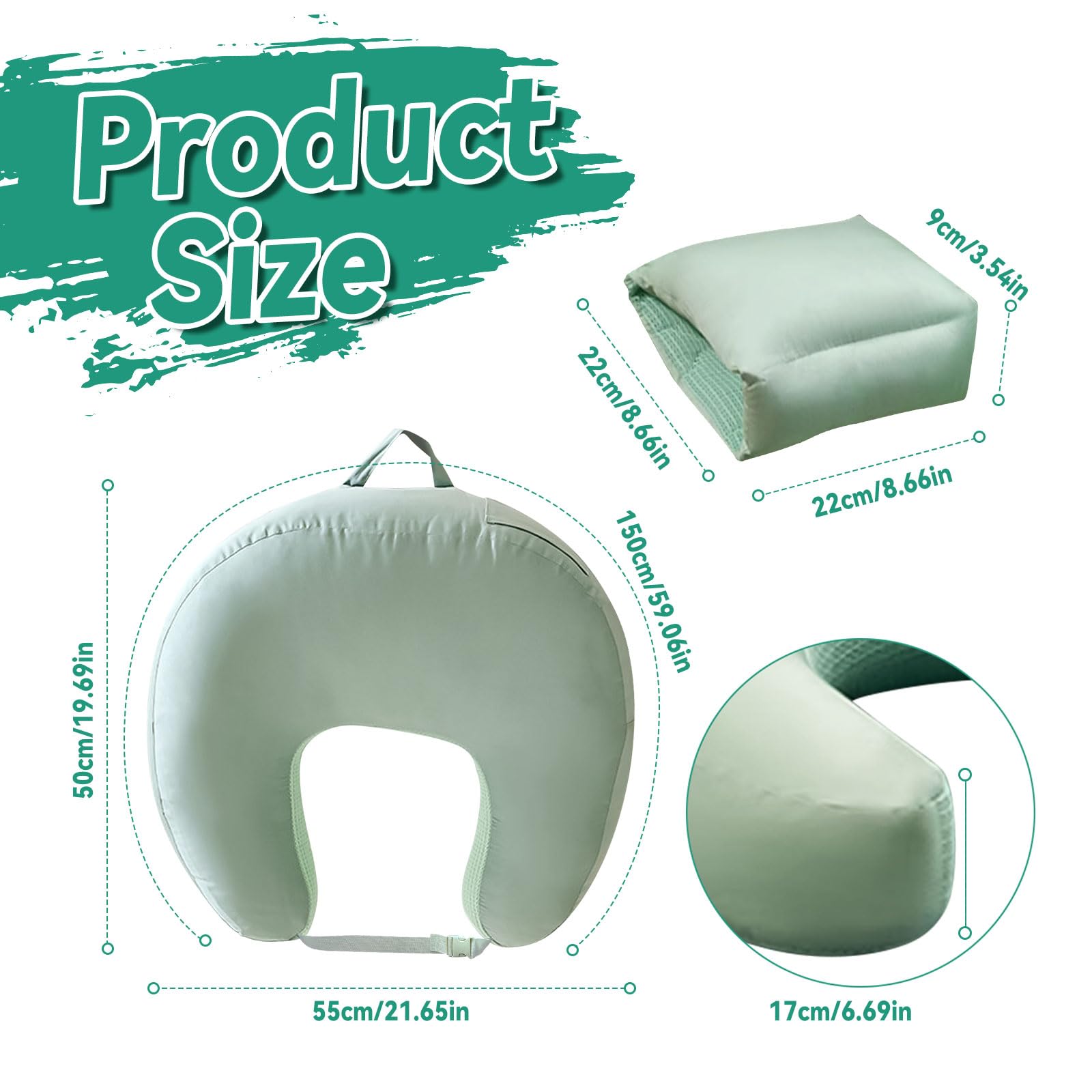 Paquete de 2 almohadas de lactancia materna con almohada para el brazo, almohada de embarazo en forma de U, almohada de alimentación del bebé, funda de almohada extraíble lavable, asa