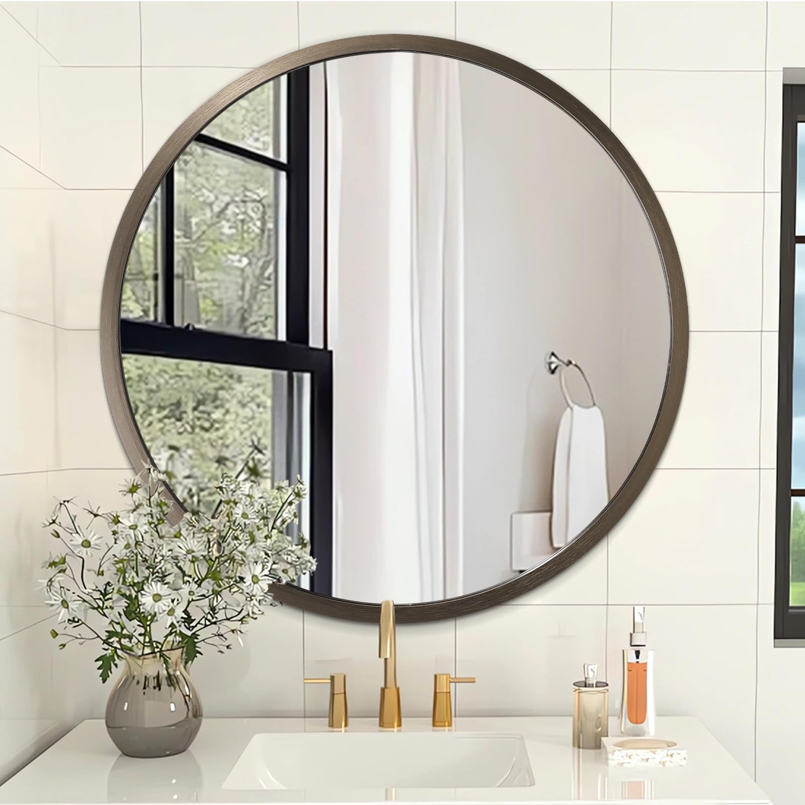 AOAOPQ Mirror Caffee Metal Frame Wall Mirrors Mounted Mirrors Vanity Modern Minimalist Wall for Entryway Bathroom Washrooms Living Rooms