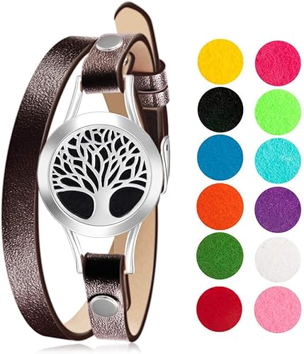 Miniatura 2 de Wild Essentials - Difusor de pulsera de aceite esencial del árbol de la vida, banda envolvente de cuero, colgante de medallón de acero inoxidable,