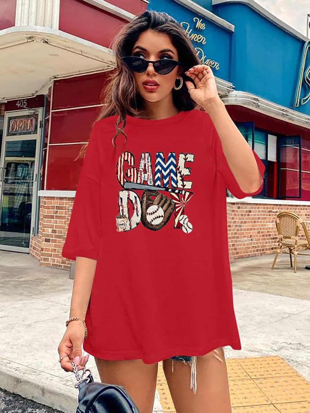 Baseball Shirt Women Oversized Baseball Game Day Tops Baseball Mom Letter Printed Tees - Image 5