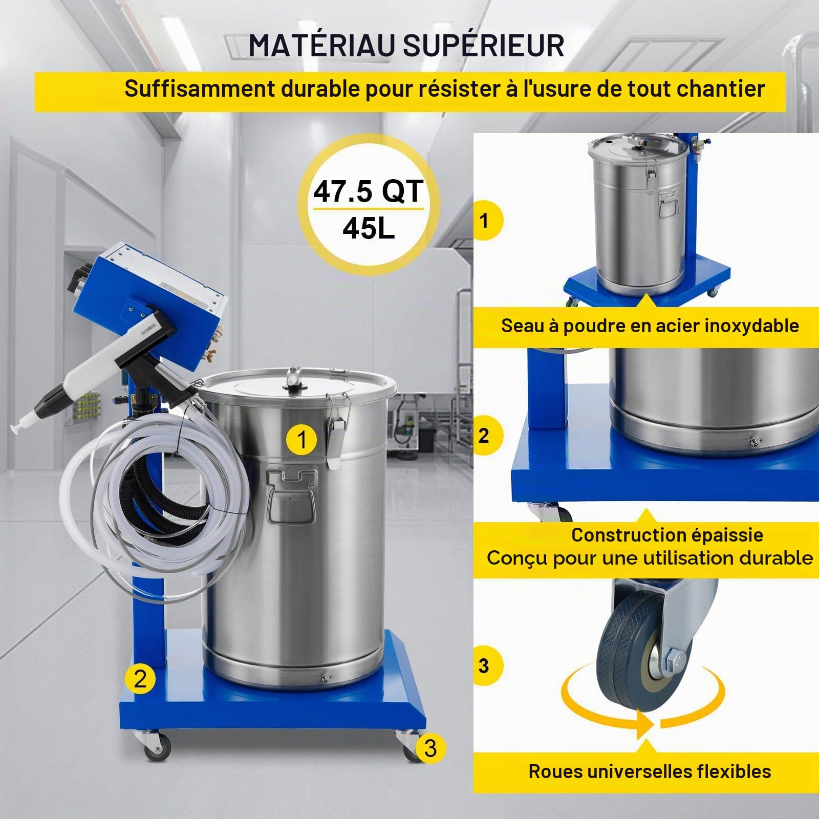 Machine De RevêTement en Poudre éLectrostatique 50w 45L avec Peinture à Pistolet De PulvéRisation 450g par Minute Wx-958 SystèMe De RevêTement en Poudre