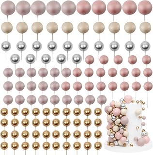 115 PCS Ball Cake Toppers - Mini Balloon Cake Decorations Foam Boho Balls Cupcake Picks DIY Cake Insert Toppers for Birthday Party Wedding Baby Shower - Dusty Pink Set