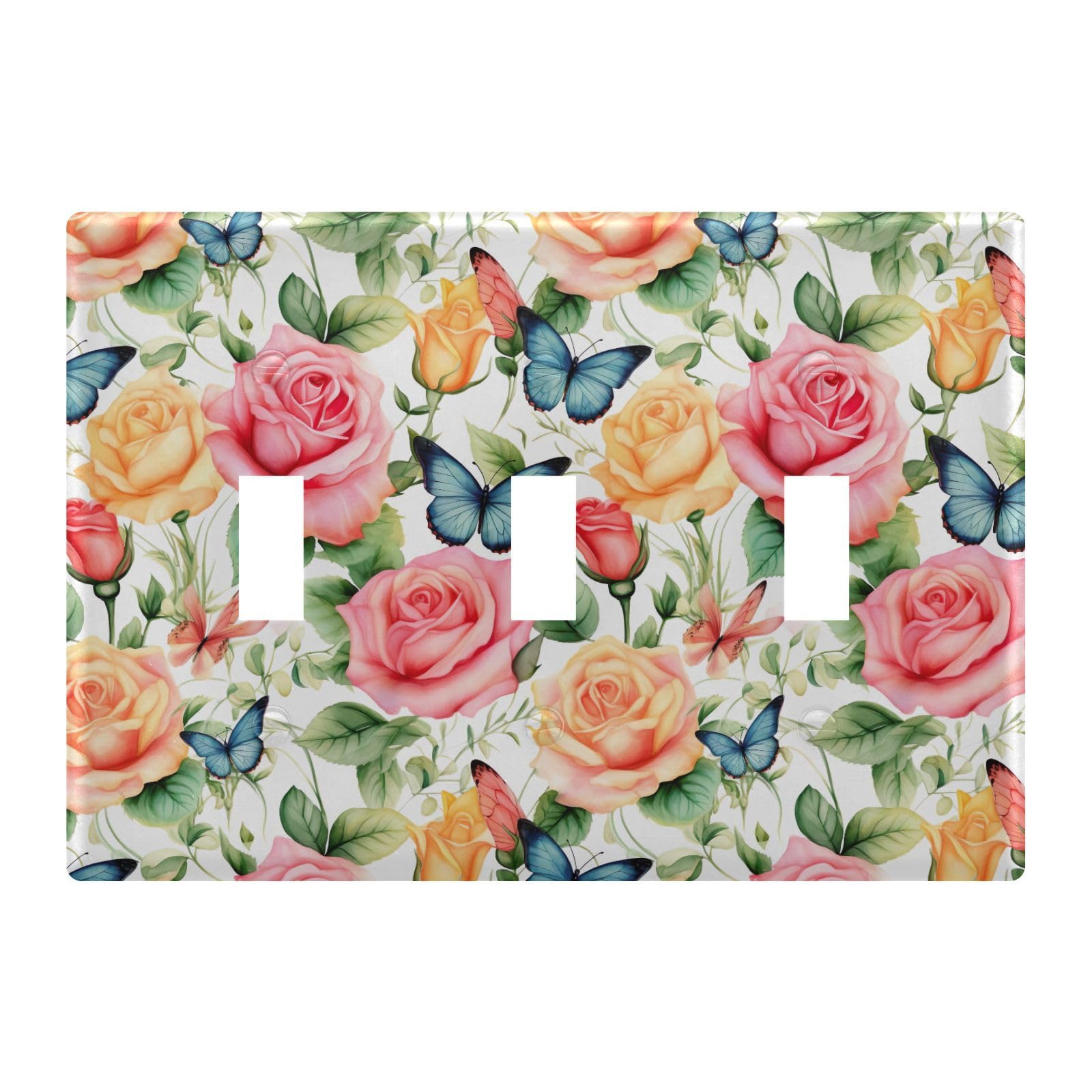 Light Switch Cover Butterfly Rose Floewr Spring Wall Plates for Electrical Outlets 3 Gang 202b3374