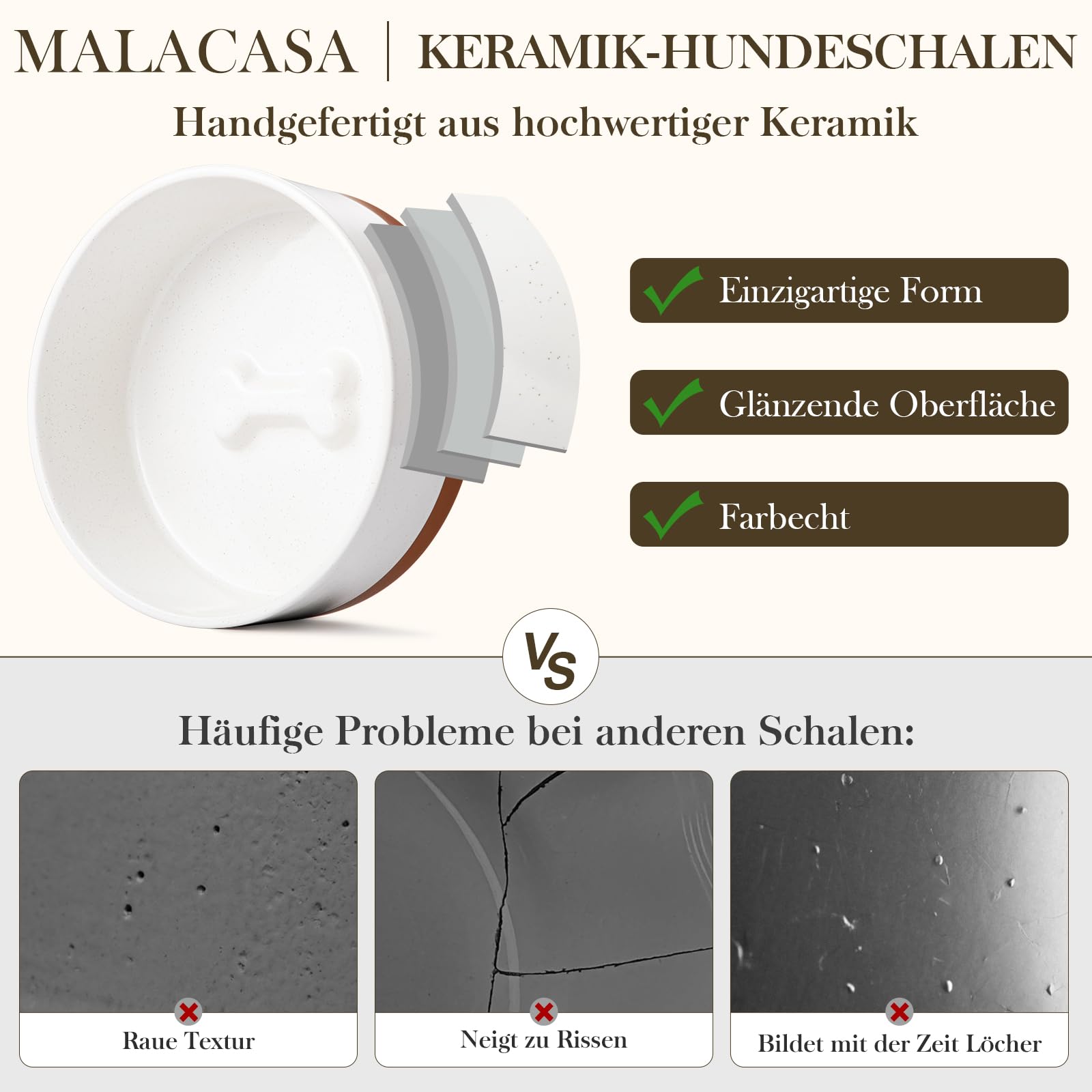 MALACASA Hundenapf Keramik mit Bambus Ständer, 1140 ml Doppelte Futternapf für Mittelgroße Hunde Katzen, futternapf und wassernapf Hund, Rutschfester Stand, Spülmaschinenfest