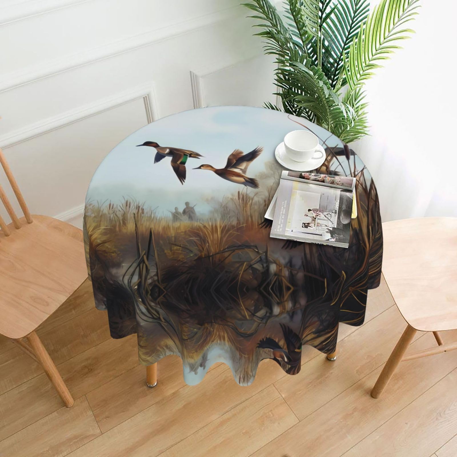YYHHAOFA Hunting Flying Wild Prints 60in Round Decorative Tablecloth – High-Grade Polyester Throw Cover for Dining, Parties, and Outdoor Events