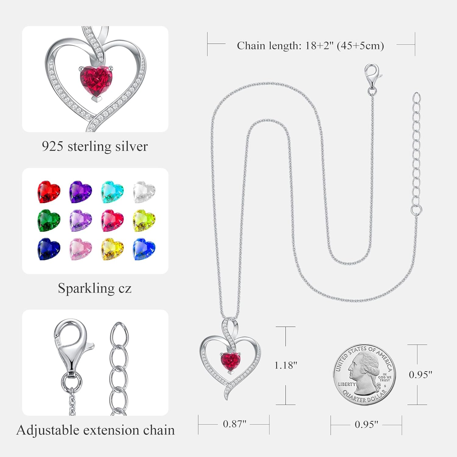 E Infinity Necklace 925 Sterling Silver Love Heart Birthstone Necklace, Mother’s Day Birthday Anniversary Jewelry Gifts for Wife Girlfriend Mom Her - Image 4