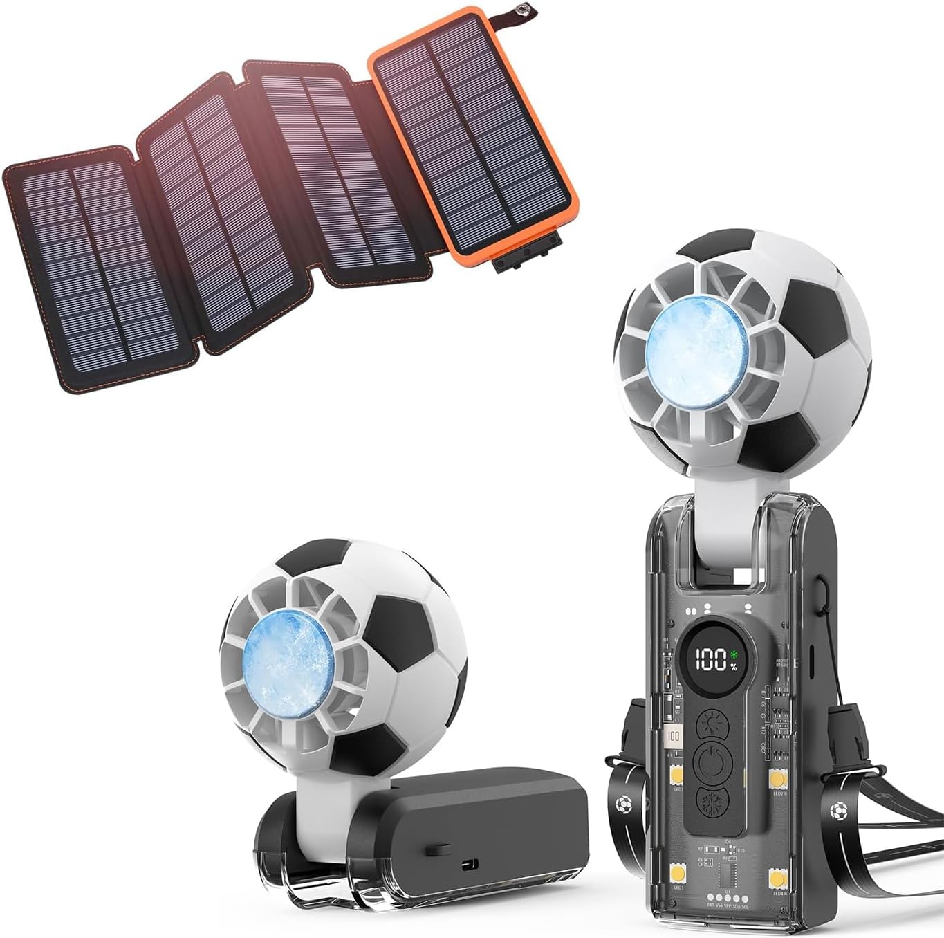 Hiluckey Solar Power Bank Soccer Portable Fan