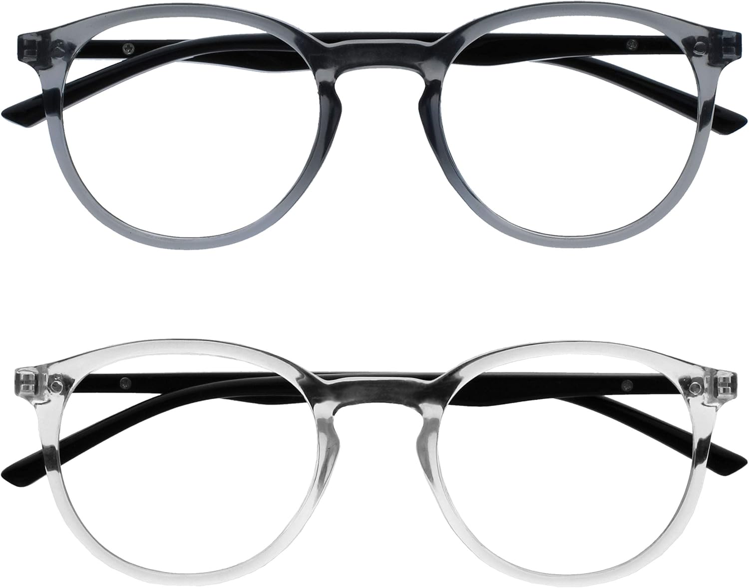OPULIZE Met Lesebrille 2er Pack Schlank Runder Rahmen Federscharniere Kratzfest Transparent Grau Transparent Schwarze Herren Damen RR60-7C +1.00 - Amazon product rated Grade A
