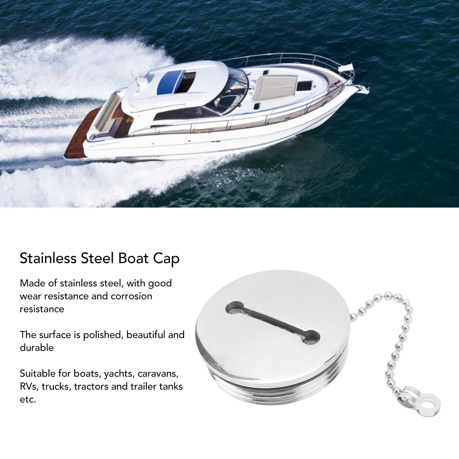 Pilipane for Long-Lasting Marine Deck Fill hat with Chain, Stainless Steel Boat Fuel hat, Leak Proof(50MM)