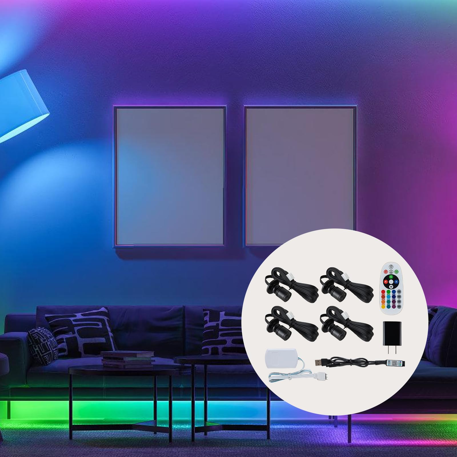 Lot de 4 mini spots LED avec télécommande, 1,5 W, orientable à 180°, éclairage d'armoire, contrôle Bluetooth, petit kit d'éclairage d'accentuation à intensité variable, pour bijoux, couloir, vitrines