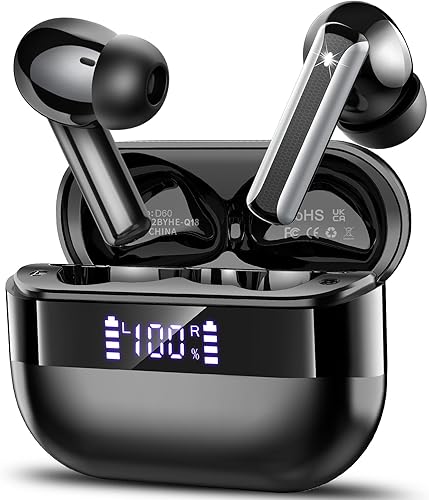 Wireless Earbuds, Bluetooth 5.4 Headphones HiFi Stereo, Bluetooth Earbuds with 4 ENC Mics, 48H Playtime Wireless Ear buds with LED Display, IP7 Waterproof Bluetooth Earphones for Android iOS Black - 78% off