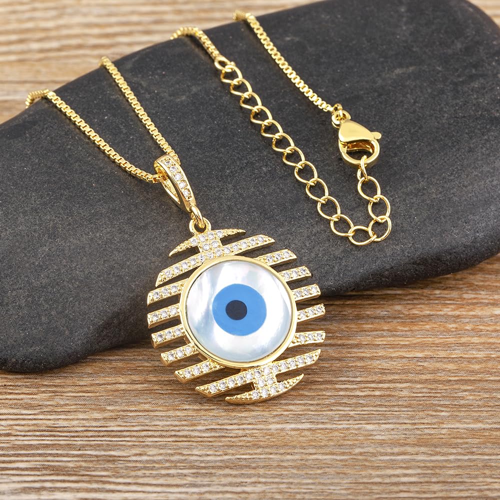 Collar de ojo turco de, colgante de dijes azules, joyería de cadena chapada en oro, acero inoxidable, sin piedras preciosas