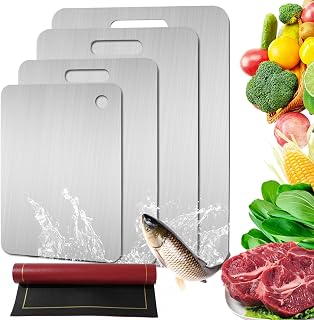 4 PCS Stainless Steel Cutting Board, Metal Cutting Boards for Kitchen, Dishwasher Safe Chopping Board Set (17.9"×11.8", 15.3"×11", 13.4"×9", 11.4"×7.8")