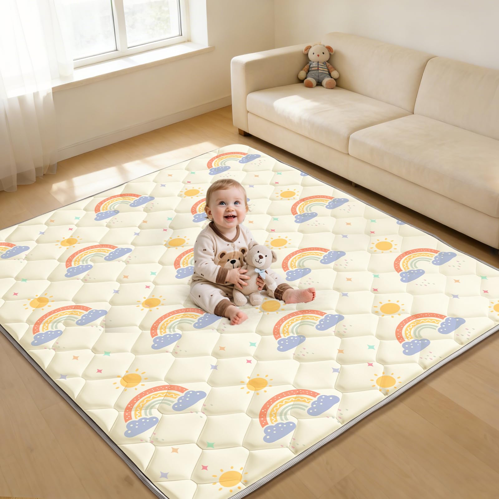 Baby Play Mats for Floor - 64" x 64" Thicken & Soft Foam Playmats for Toddlers Playpen - Non-Slip Baby Activity Mat for Tummy Time & Crawling - Foldable Play Mat Machine Washable, Rainbow 64“x64"