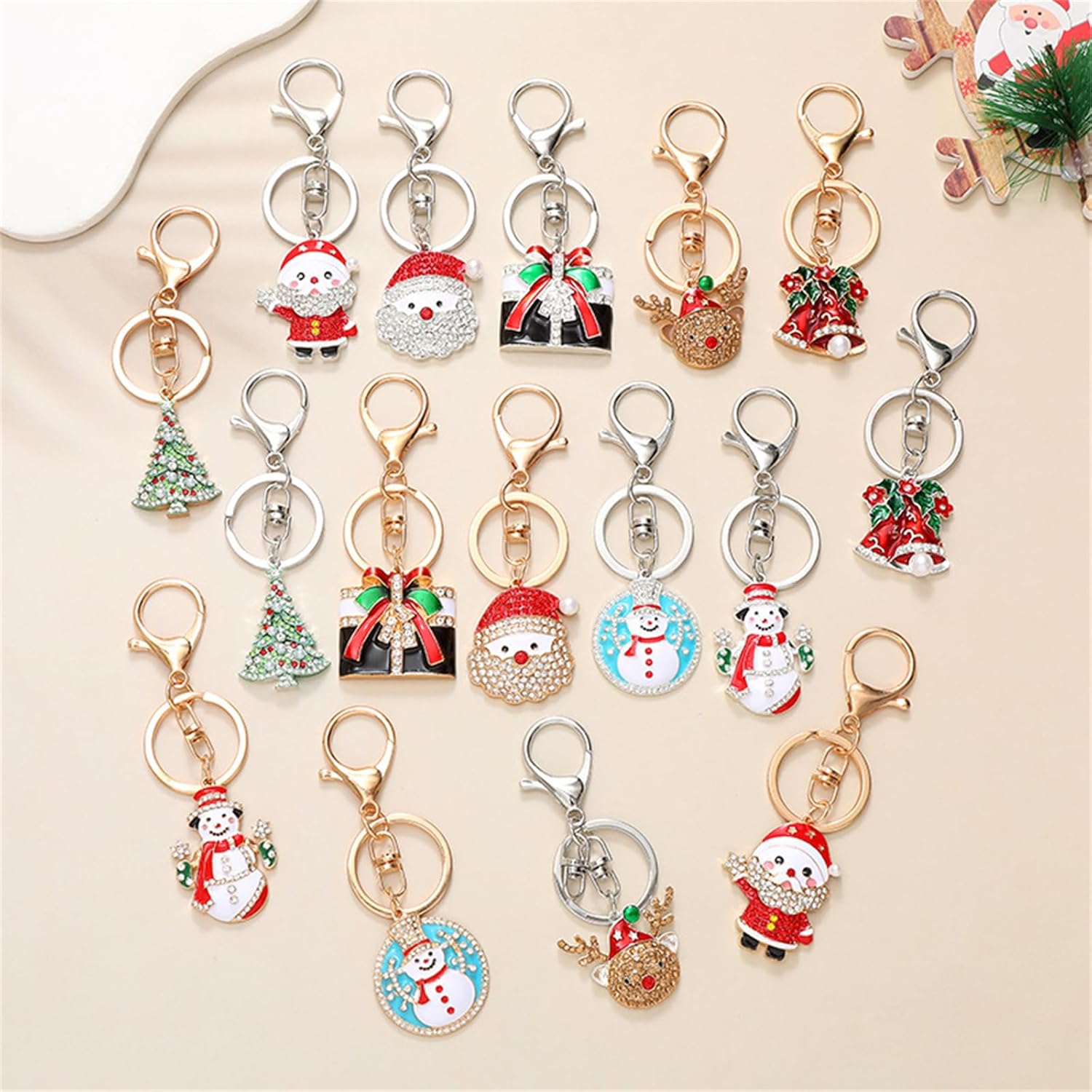 Dreuyet Christmas Keychain Rhinestone Crystal Christmas Tree Santa Purse Bag Handbags Charms for Women Lady Friends - Image 5