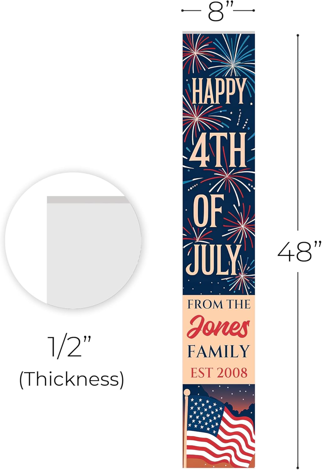Personalized 4th of July Welcome Porch Sign, Custom Independence Day Welcome Sign for Front Door, Welcome Home Decorations for Outdoors, 48x8" PVC Sign (Design 7)