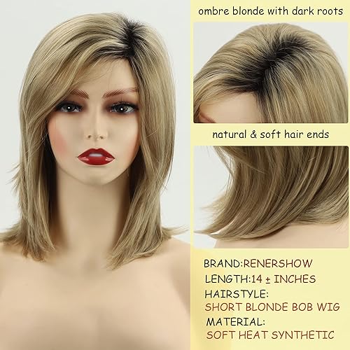 Miniatura 9 de RENERSHOW Pelucas cortas estilo Bob gris para mujeres blancas, peluca Bob gris degradado con flequillo, corte de pelo recto estilo Bob, pelucas