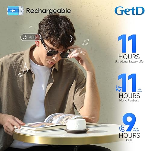 Miniatura 8 de GetD Lentes inteligentes de aviador para hombres y mujeres, traducción AI con ChatGPT para 145 idiomas, lentes de sol polarizados con Bluetooth