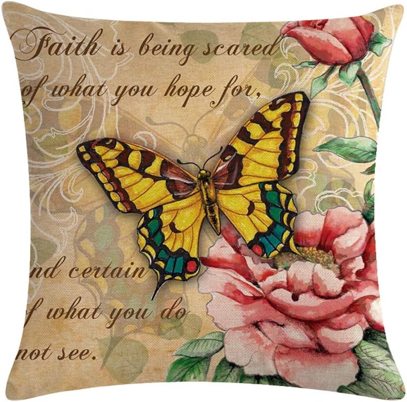ULOVE LOVE YOURSELF Butterfly Pattern Throw Pillow Covers Vintage Style Home Decorative Cushion Cover Yellow&Pink Flowers Pillowcase 18”×18”,4Pack (Butterfly Pattern)