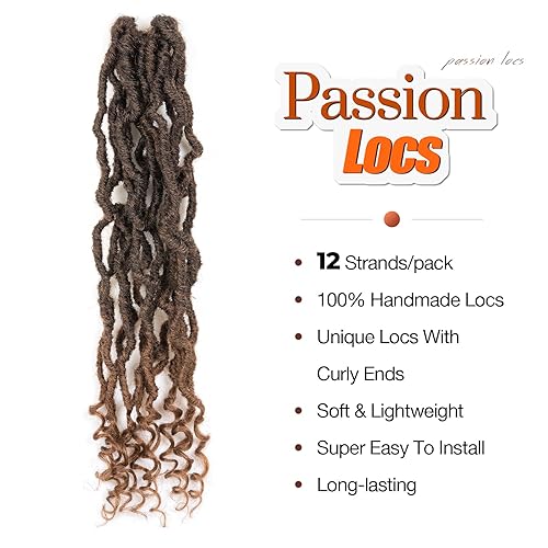 Miniatura 3 de Toyotress Passion - Rastas de cabello sintético de ganchillo  18 pulgadas, 8 paquetes de cabello sintético de color marrón degradado, extremos
