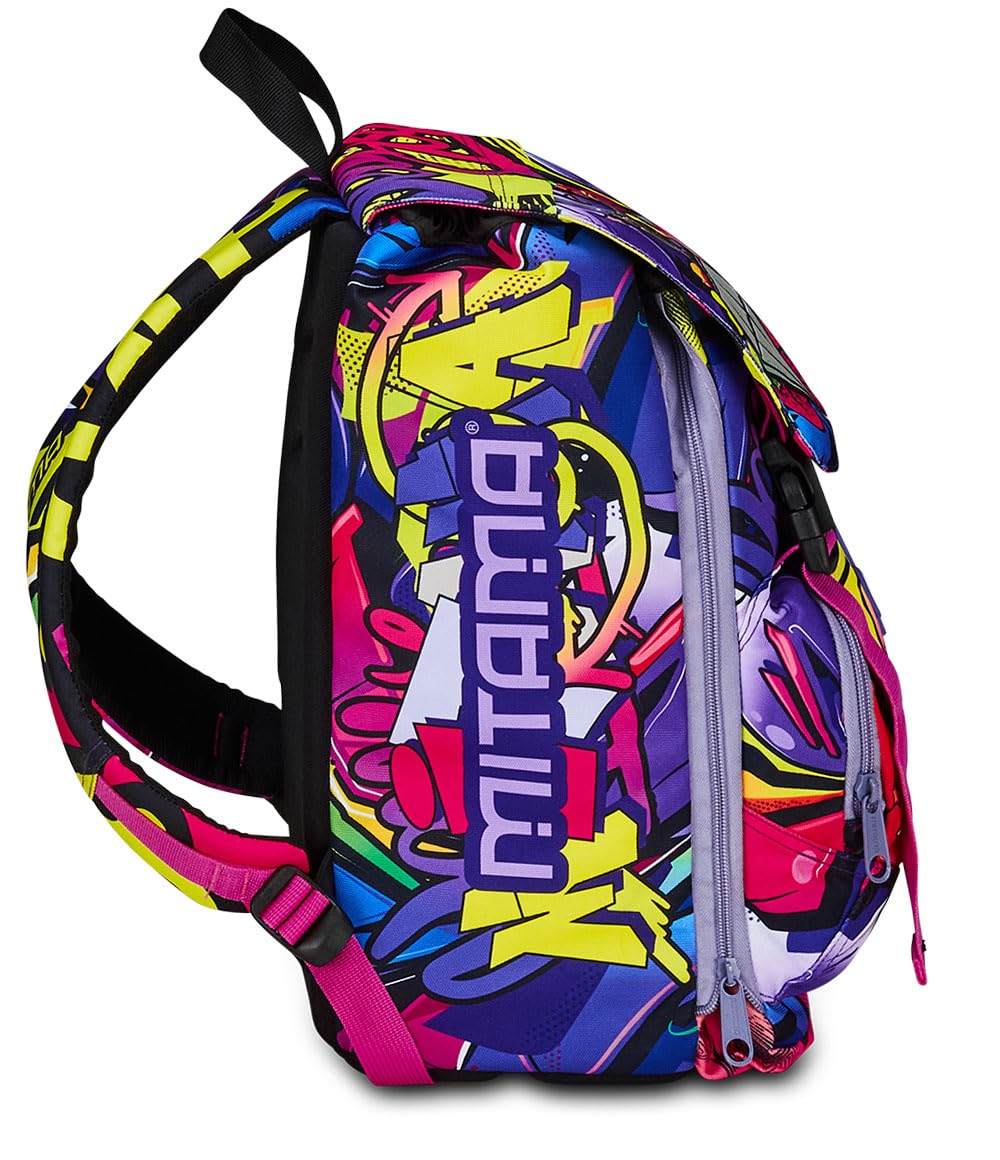 Zaino Scuola Estensibile Mitama con Tasca frontale, Rosa e Viola, Bambino Ragazzo + Astuccio Scuola 3 Scomparti con Contenuto 47 pz