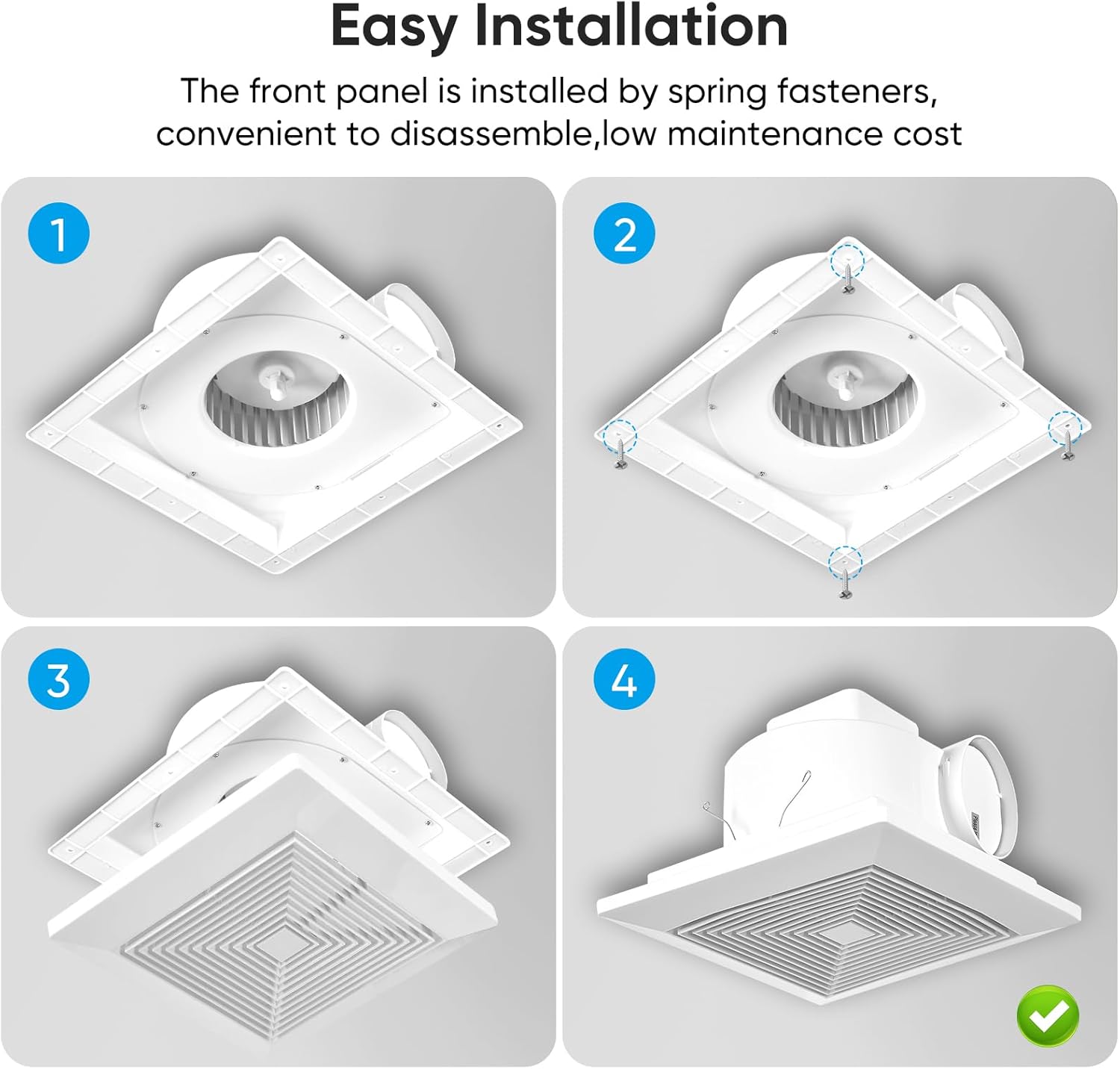 10 Inch Bathroom Exhaust Fan, 160 CFM 1.0 Sones Square Ultra Quiet Bathroom Vent Fan with DC Motor Full ABS Cover for 10.03" Ceiling Opening Mount Bath & Laundry, 110V-240V