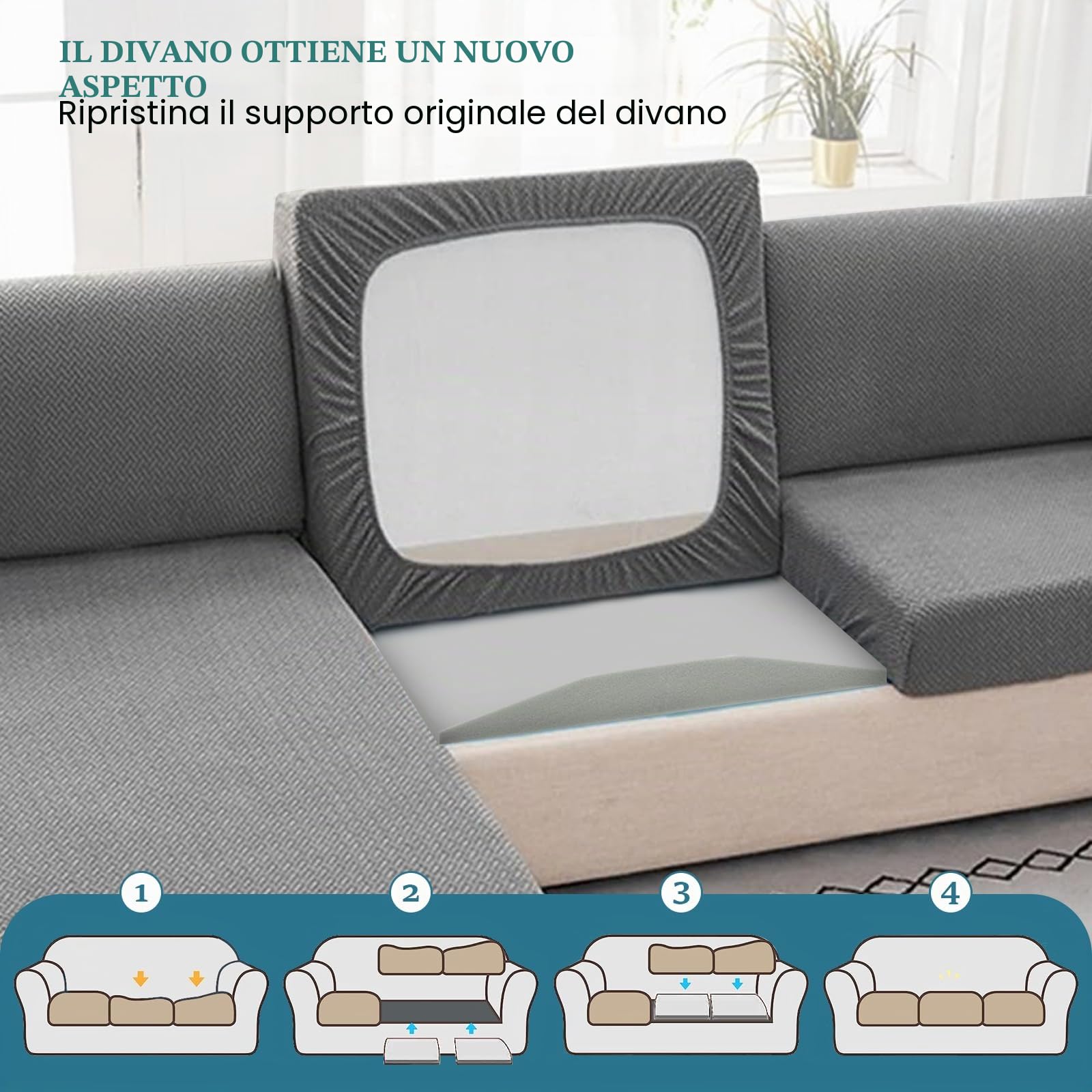 LIROPAU Gommapiuma Cuscino per Divano, 50x50x5 CM, 2 Pezzi, Quadrato | Gommapiuma per Imbottitura Cuscini Divani, Poltrone Alta Densità 40, Lastra Gommapiuma Comfort Elevato