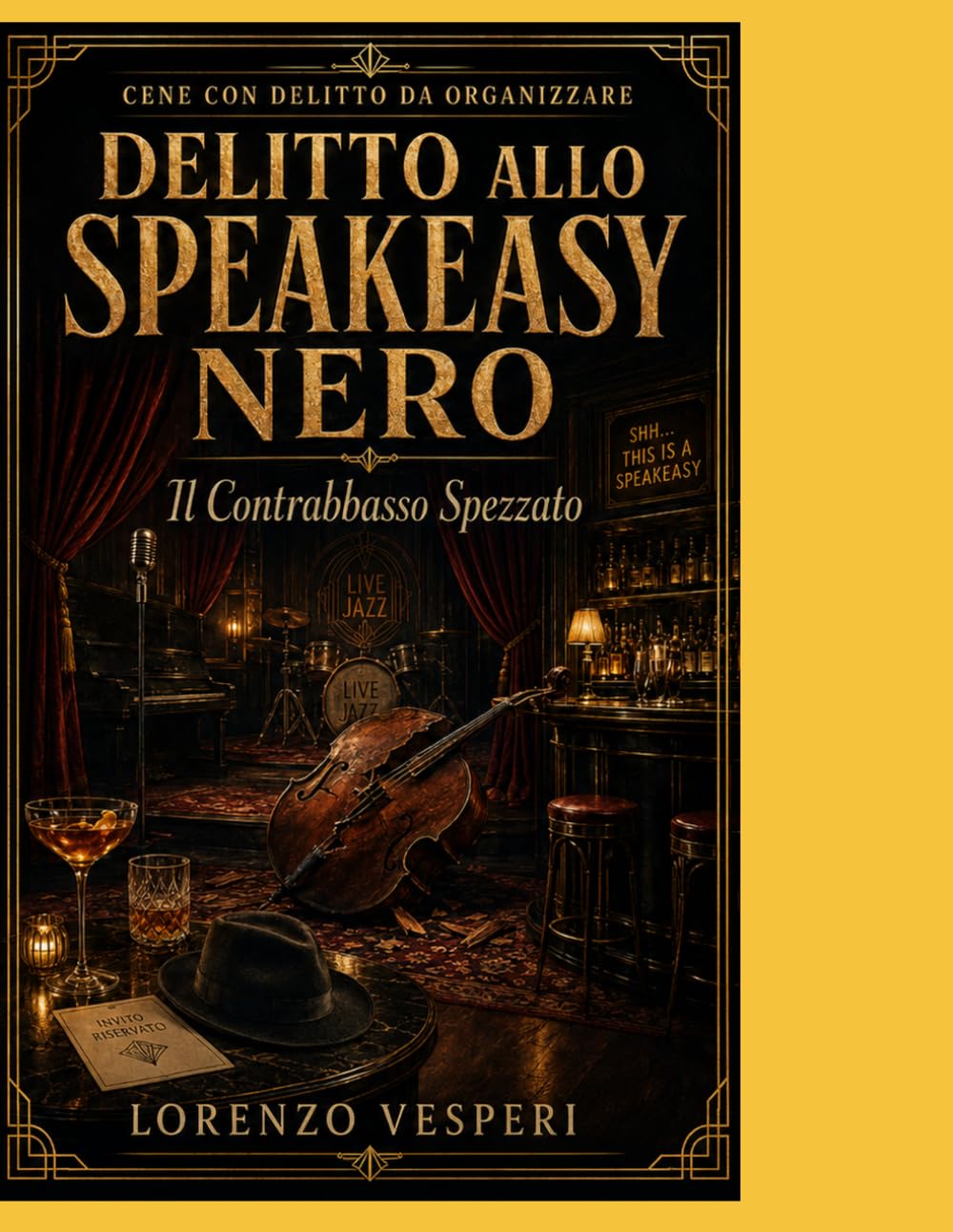 Delitto allo Speakeasy Nero: Cena con delitto elegante con copione, indizi, menù, drink, schede ruolo e materiali stampabili